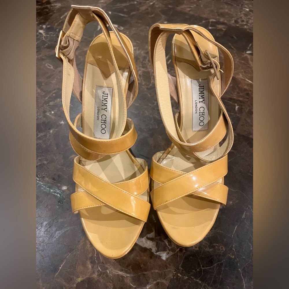 Jimmy Choo Women's Yellow Patent Strappy Heels